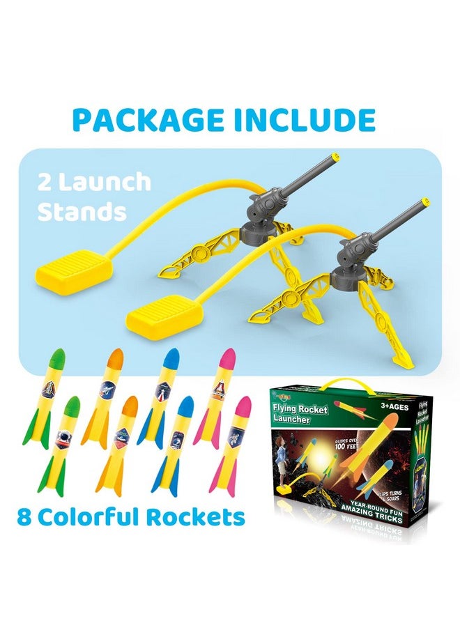 Rocket Launch Toys For Kids Age Of 3, 4, 5, 6, 7, 8 Year Old Boys & Girls, 2 Pack Rocket Launchers With 8 Colorful Foam Rockets, Top Outdoor Game, Ideal Christmas & Birthday Gift