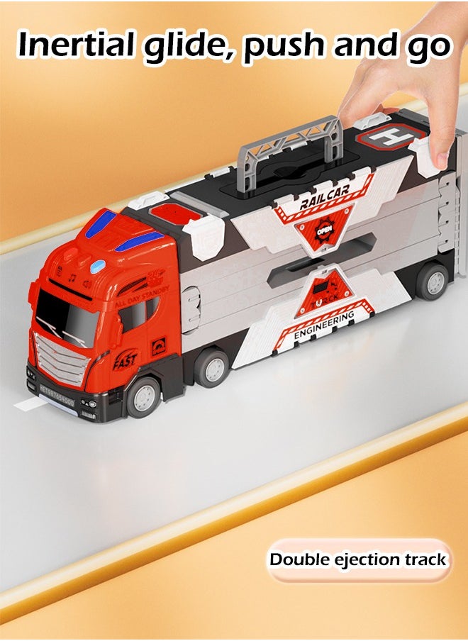 Toy Cars Folding Ejection Race Truck,Transport Container Trucks,18 Alloy Cars, Car with Sound & Light  170 CM,Gifts For Kids 3+ Years