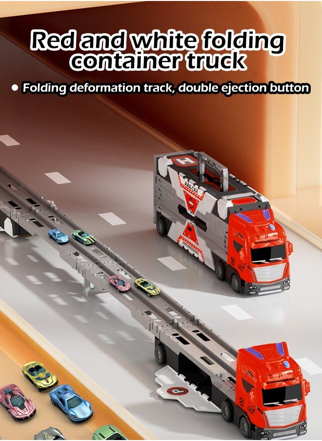 Toy Cars Folding Ejection Race Truck,Transport Container Trucks,18 Alloy Cars, Car with Sound & Light  170 CM,Gifts For Kids 3+ Years