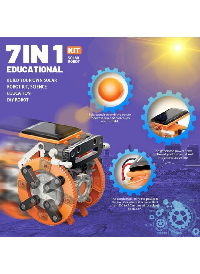 7-in-1 Solar Robot Kit for Kids Aged 8-12 | STEM Educational Science Building Kit | Solar-Powered Robots in Orange | Fun & Learning