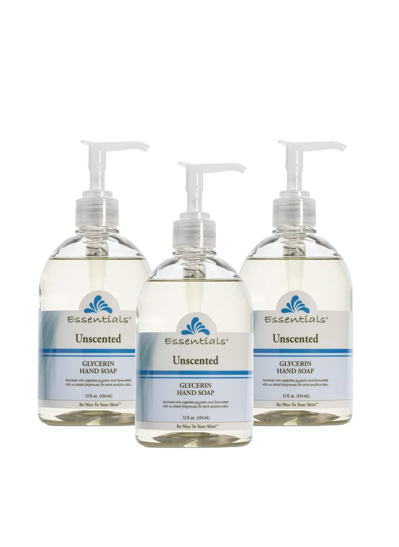 Essentials by Clearly Natural Glycerin Liquid Hand Soap, Unscented, 12-Fluid Ounce, Pack of 3