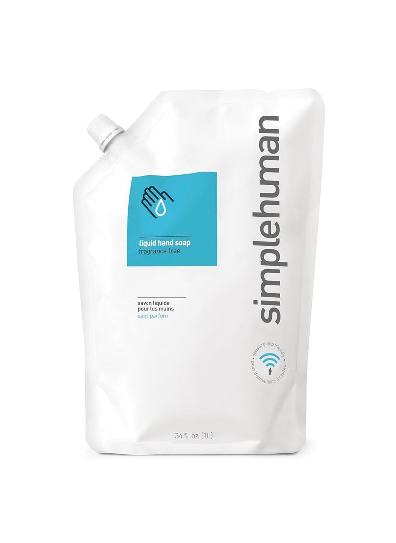 simplehuman Moisturizing Liquid Hand Soap Refill Pouch, 34 Fl Oz (Pack of 1), Fragrance Free, Count