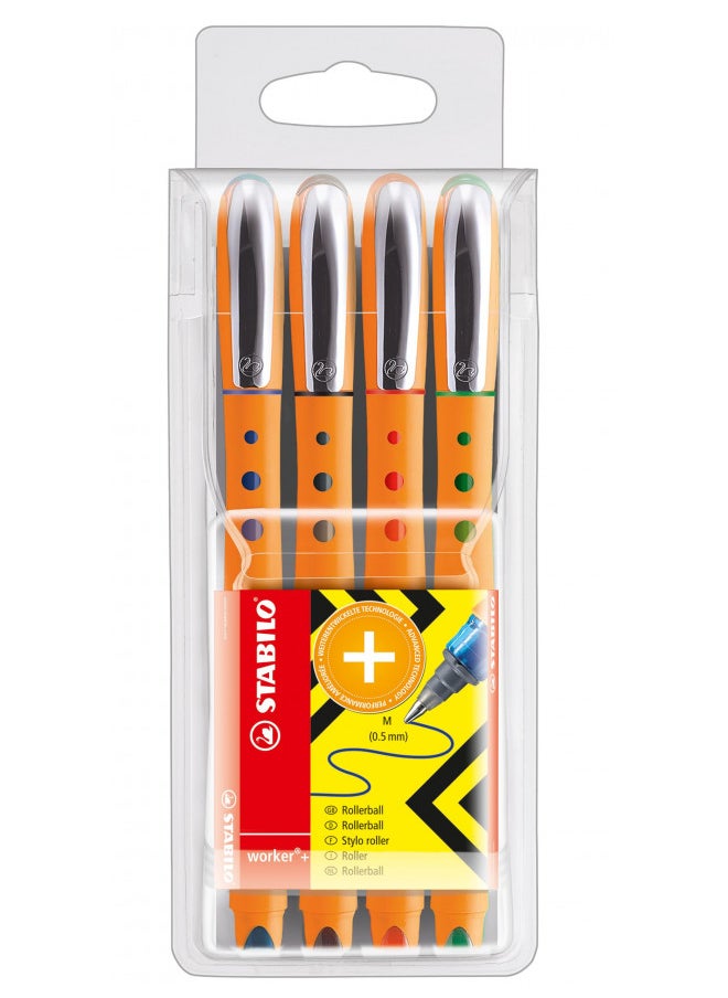 STABILO Worker Rollerball - Assorted Colours, Pack of 4