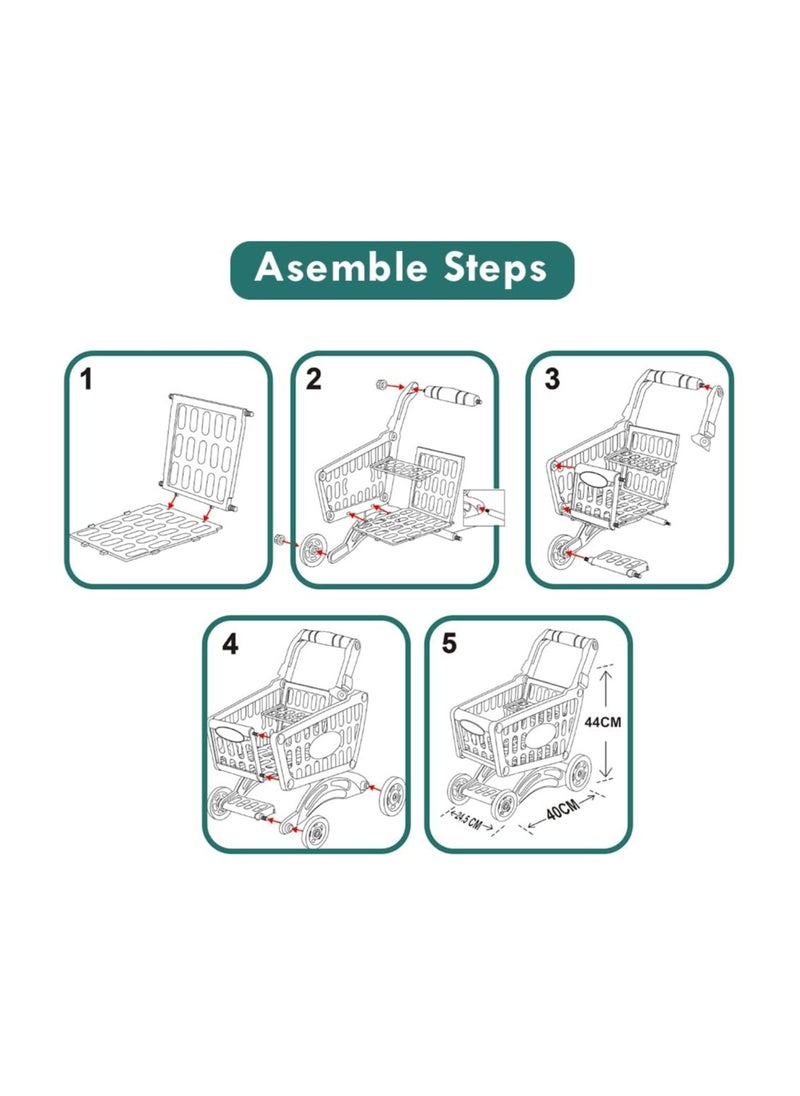 Eazy Kids Little Story Role Play Market Shopping Cart Toy Set 56 Pcs Green, LS_DIYSC_BU,