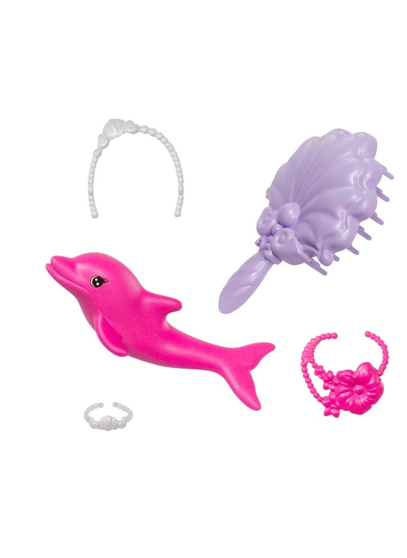 “Malibu” Mermaid Doll with Color Change Feature, Pet Dolphin and Accessories