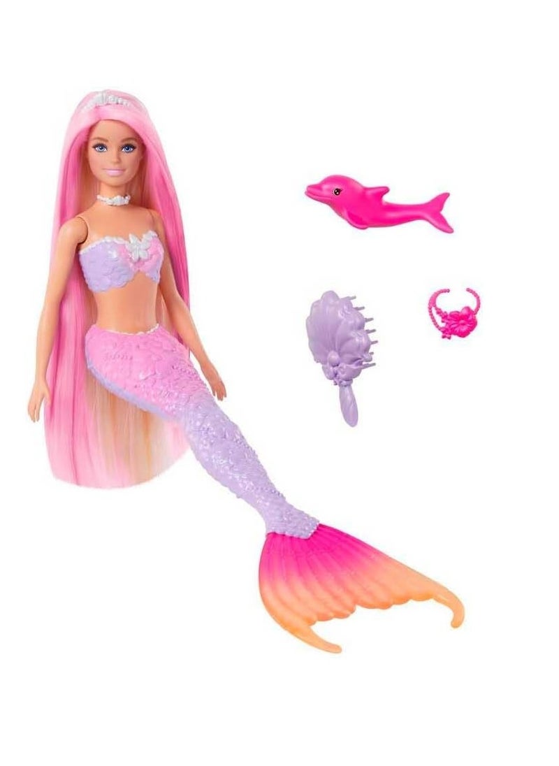 “Malibu” Mermaid Doll with Color Change Feature, Pet Dolphin and Accessories