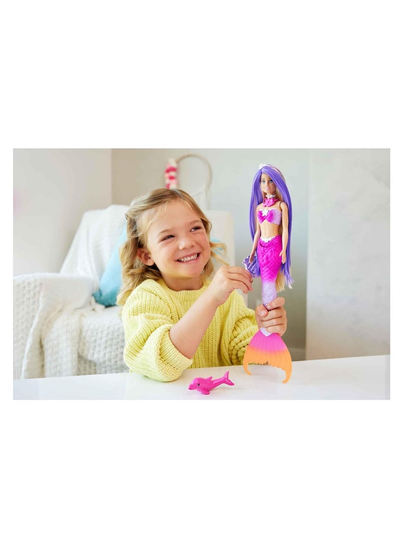 “Malibu” Mermaid Doll with Color Change Feature, Pet Dolphin and Accessories