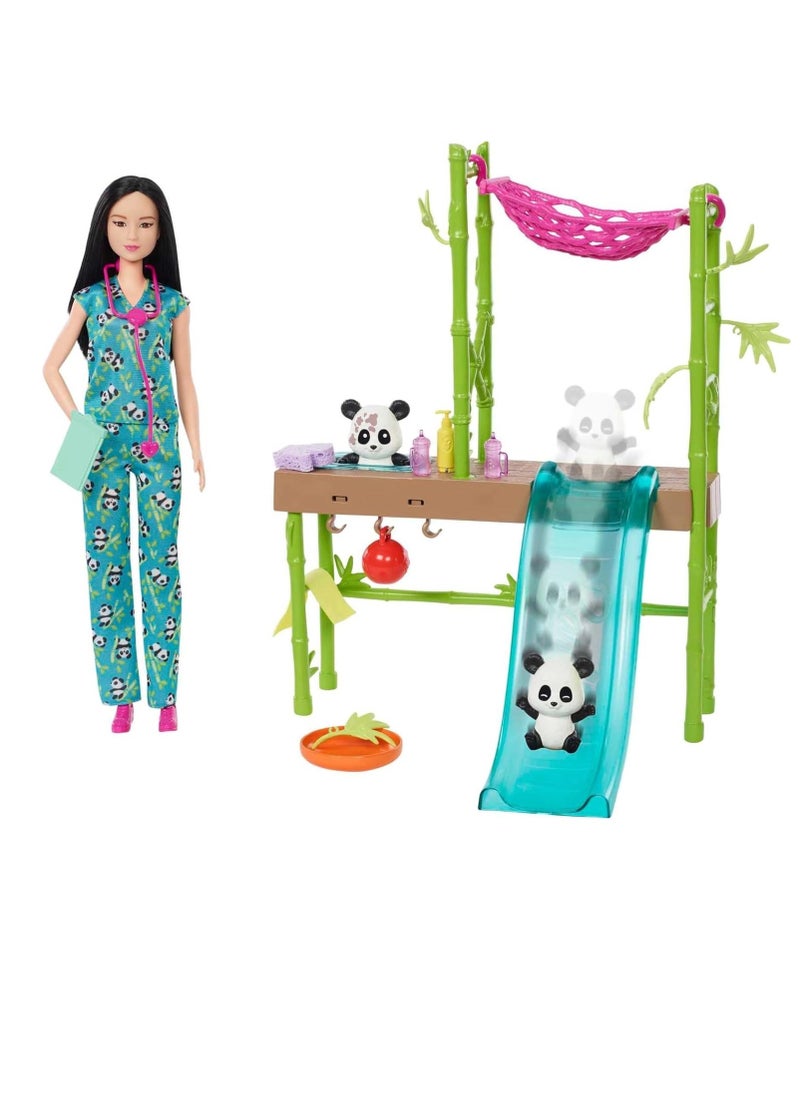 Doll and Accessories, Panda Care and Rescue Playset with Vet Doll, 2 Pandas with Color-Change Transformation and 20+ Pieces