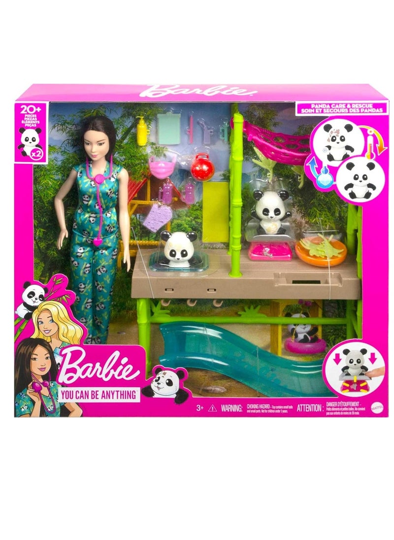 Doll and Accessories, Panda Care and Rescue Playset with Vet Doll, 2 Pandas with Color-Change Transformation and 20+ Pieces