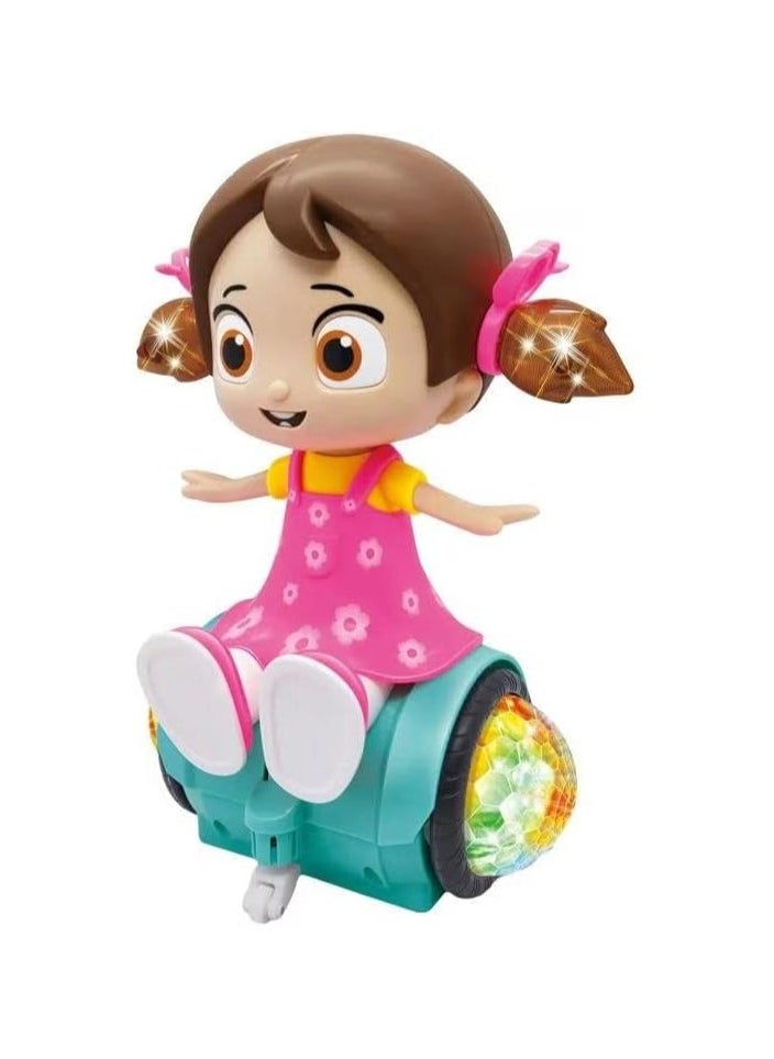 360 Degree Rotating Musical Dancing Girl Doll with Flashing Lights and Bump (Multicolour)