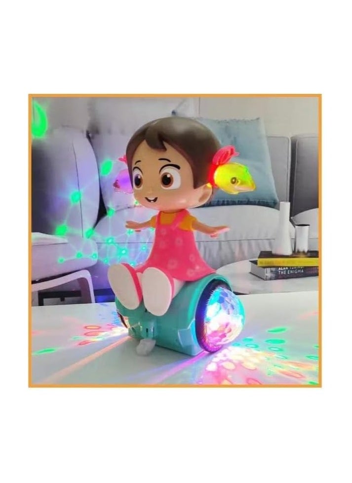 360 Degree Rotating Musical Dancing Girl Doll with Flashing Lights and Bump (Multicolour)