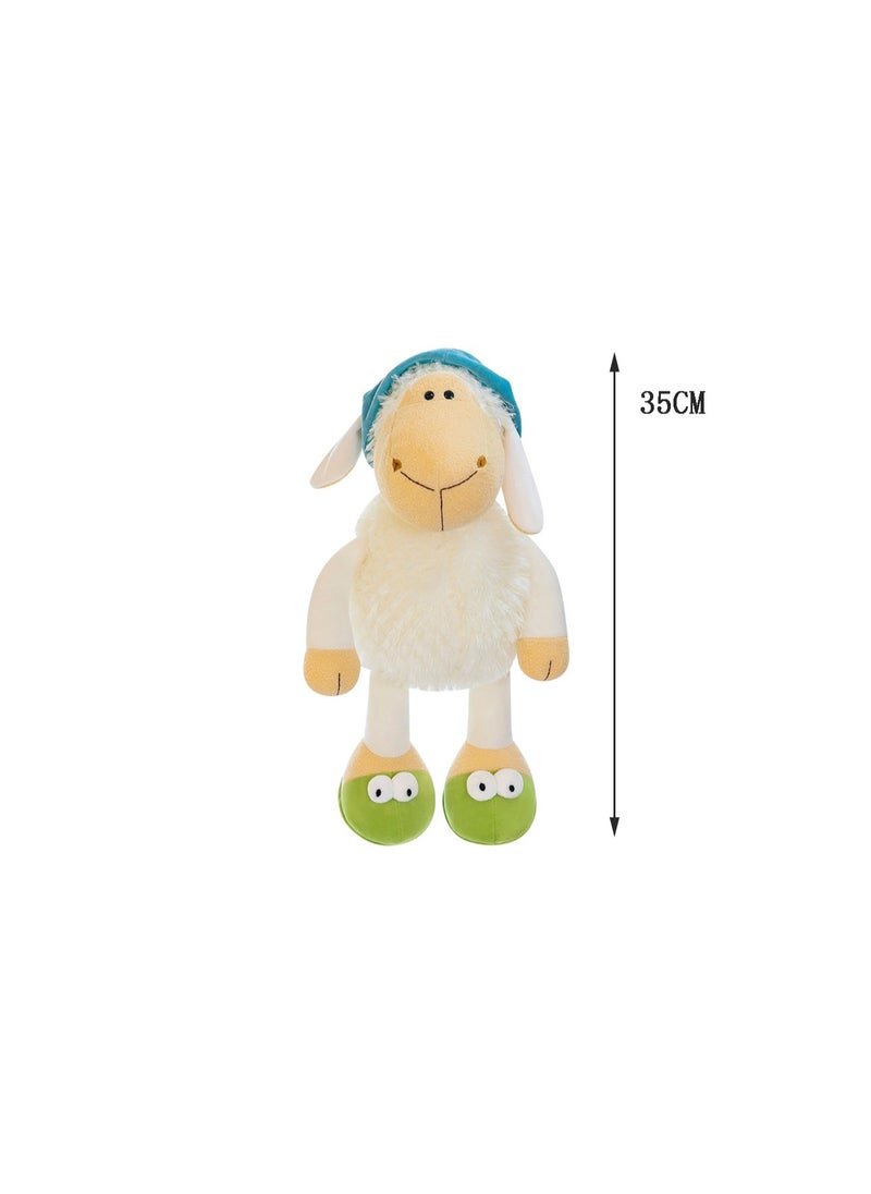 35 CM Cute Sheep With Hat Plush Toy Soft Stuffed Cartoon Animals Doll For Girls And Boys All Ages Gift