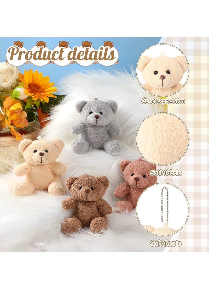 Plush Bears Pendant, Mini Bear Stuffed Animal Toys Soft Bear Doll Wedding Present Box Stuffers for First Day of School Graduation Baby Shower Birthday Party Favors 4 Inch, 8 Pcs