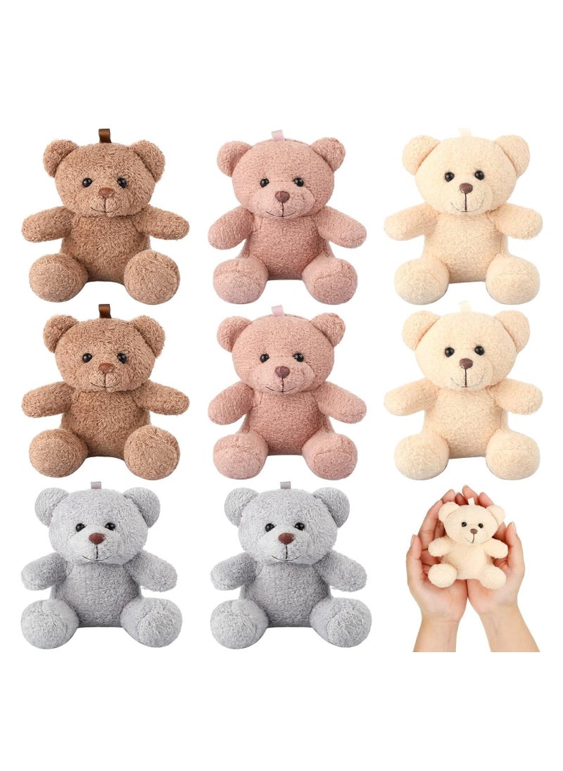 Plush Bears Pendant, Mini Bear Stuffed Animal Toys Soft Bear Doll Wedding Present Box Stuffers for First Day of School Graduation Baby Shower Birthday Party Favors 4 Inch, 8 Pcs