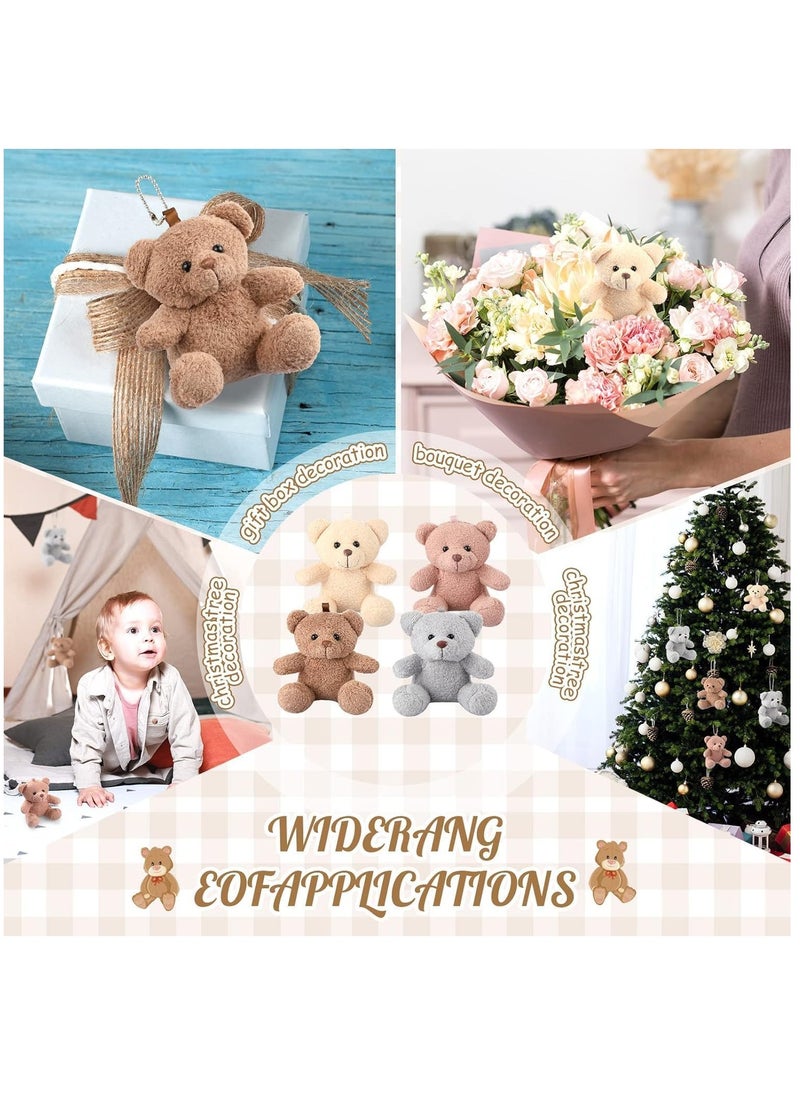 Plush Bears Pendant, Mini Bear Stuffed Animal Toys Soft Bear Doll Wedding Present Box Stuffers for First Day of School Graduation Baby Shower Birthday Party Favors 4 Inch, 8 Pcs