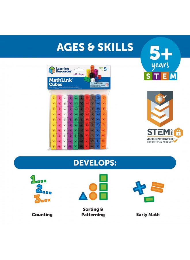 Learning Resources MathLink Cubes - Set of 100 Cubes, Ages 5+, Kindergarten, STEM Activities, Math Manipulatives, Counting Blocks, Homeschool Supplies, Kindergartner Classroom Supplies