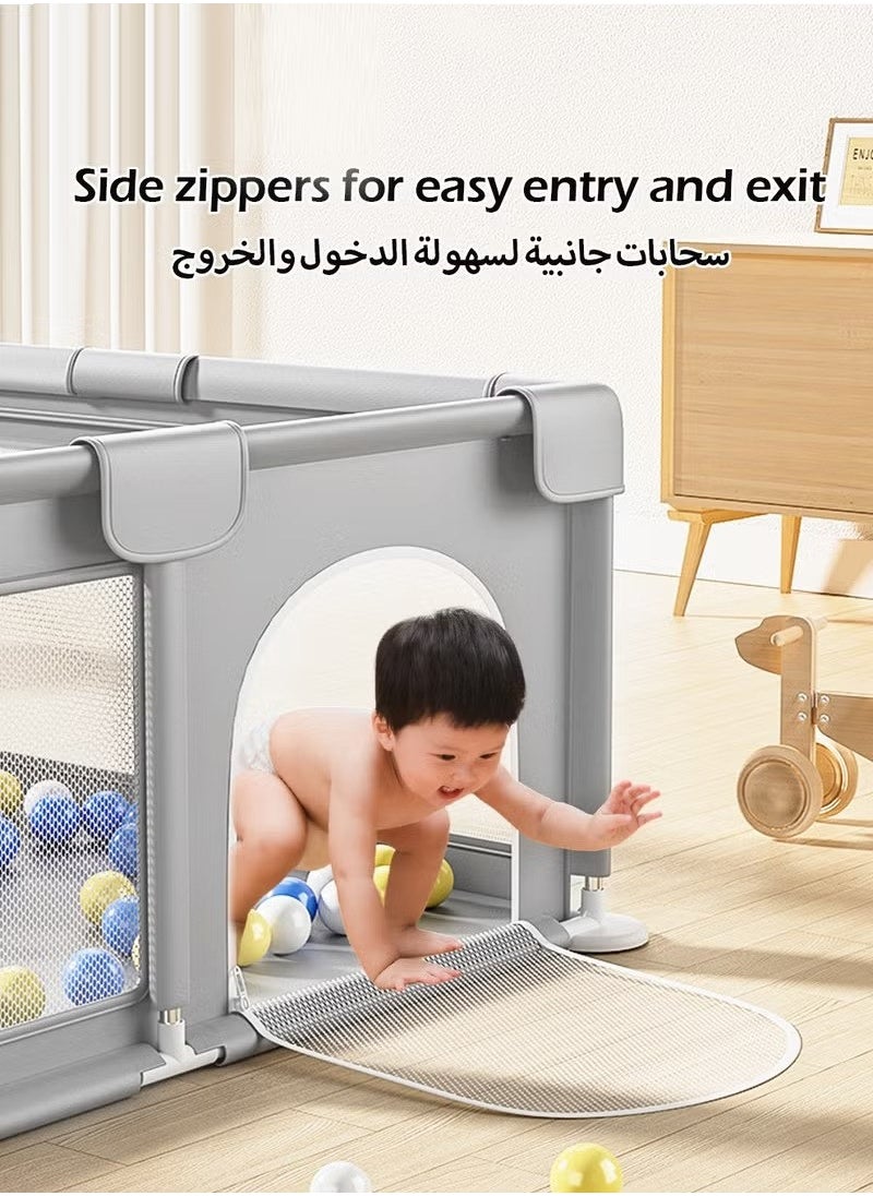 Baby Playpen Playpen for Babies and Toddlers Baby Play Yards Safety Indoor Baby Fence Play Area Extra Large Baby Gate Playpen with 30 Balls Infants Kids Activity Play Pen Cente 130 × 130 CM