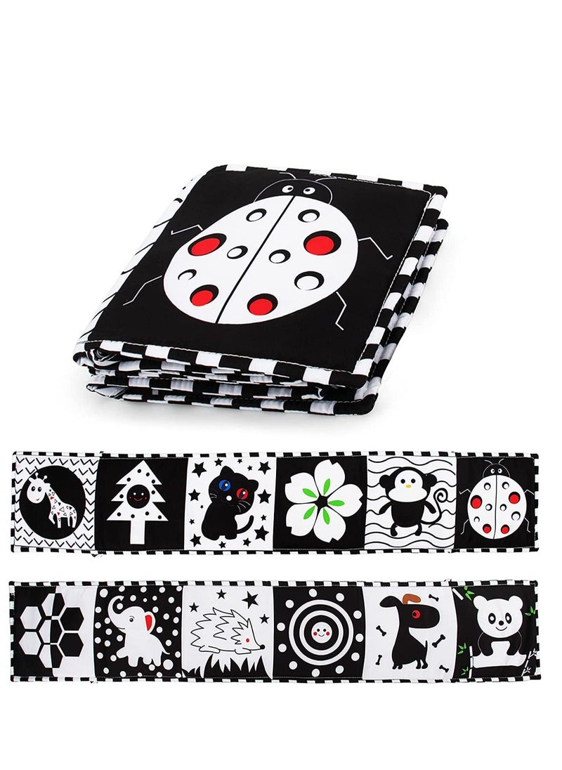 High Contrast Baby Cloth Book for Early Education, Infant Tummy-time Mat, Three-Dimensional Can Be Bitten and Tear Not Rotten Paper 0-3 Years Old Baby Toys (Black and White )