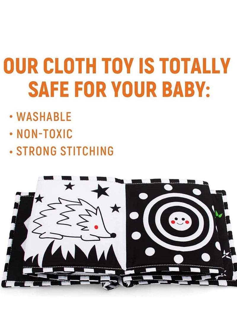 High Contrast Baby Cloth Book for Early Education, Infant Tummy-time Mat, Three-Dimensional Can Be Bitten and Tear Not Rotten Paper 0-3 Years Old Baby Toys (Black and White )