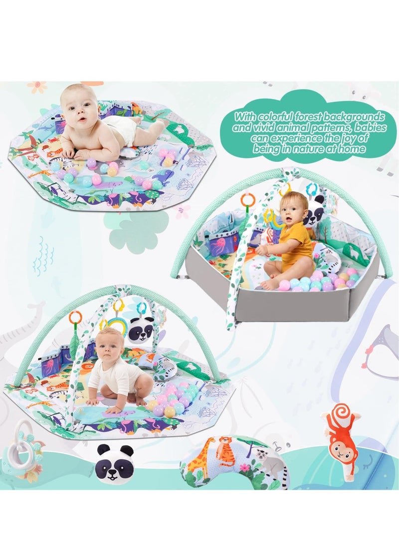 Baby Play Gym Mat, 5-in-1 Tummy Time Activity Mat, with 8 Detachable Toys for Newborn Stage-Based Sensory and Motor Skill Development, Baby Play Mats for Floor, Ball Pit, Pet Cushion