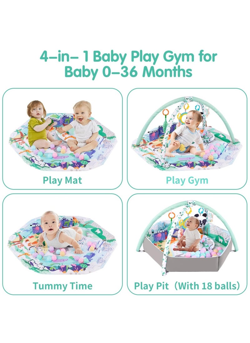 Baby Play Gym Mat, 5-in-1 Tummy Time Activity Mat, with 8 Detachable Toys for Newborn Stage-Based Sensory and Motor Skill Development, Baby Play Mats for Floor, Ball Pit, Pet Cushion