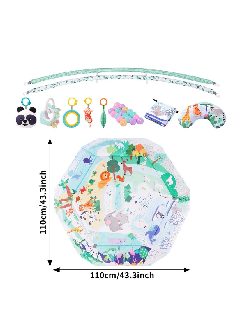 Baby Play Gym Mat, 5-in-1 Tummy Time Activity Mat, with 8 Detachable Toys for Newborn Stage-Based Sensory and Motor Skill Development, Baby Play Mats for Floor, Ball Pit, Pet Cushion