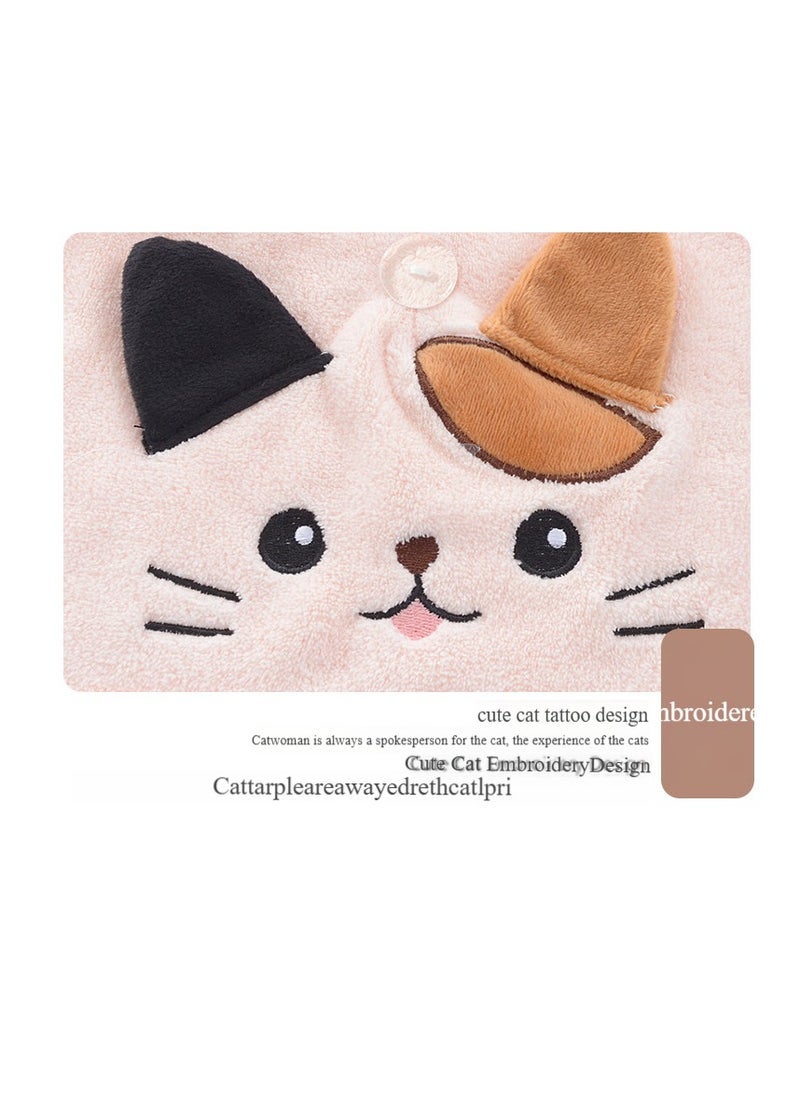 Cat Coral Fleece Drying Hat and Bathrobe Set with Embroidery - Short and Long Hair Options (3-Piece Set)