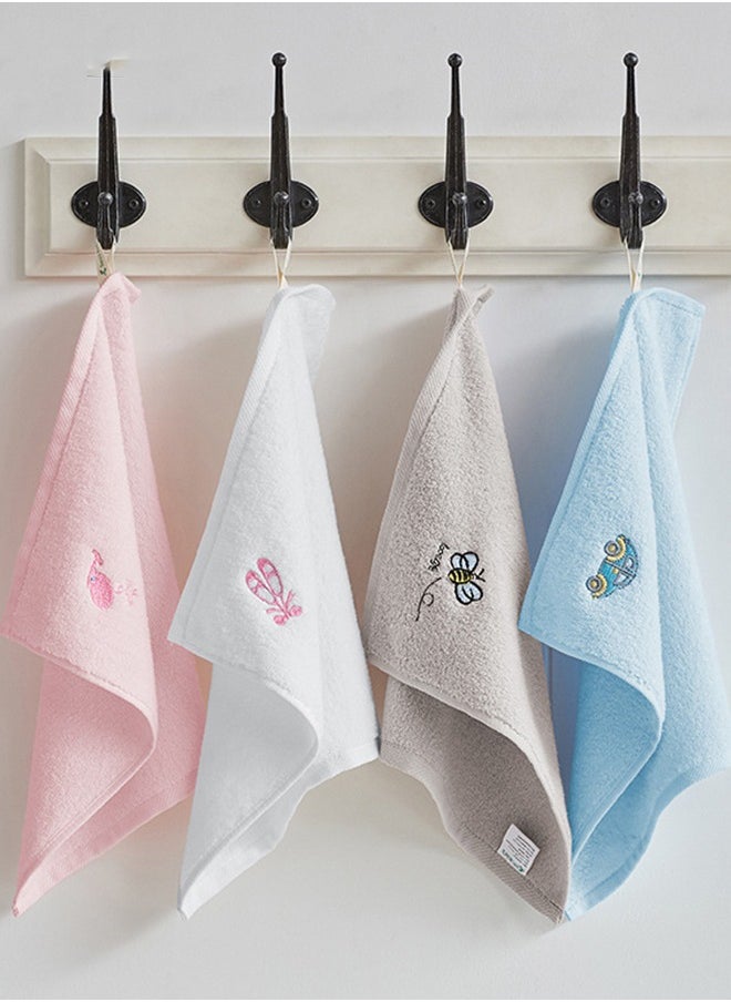 Bathroom Hand Towel 4 Sets,100% Cotton BathTowel/Face Towel Soft Absorbent Towel, Suitable For Adult And Children Bathroom kitchen,30×30CM(pink White Blue Grey)