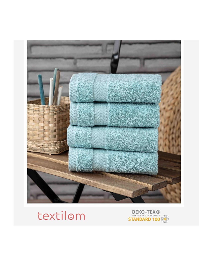 TEXTILOM 100% Turkish Cotton 4 Piece Luxury Washcloth Towel Set for Bathroom & Kitchen, Thick & Super Soft & Highly Absorbent & Quick Dry for Face and Hand- Aqua