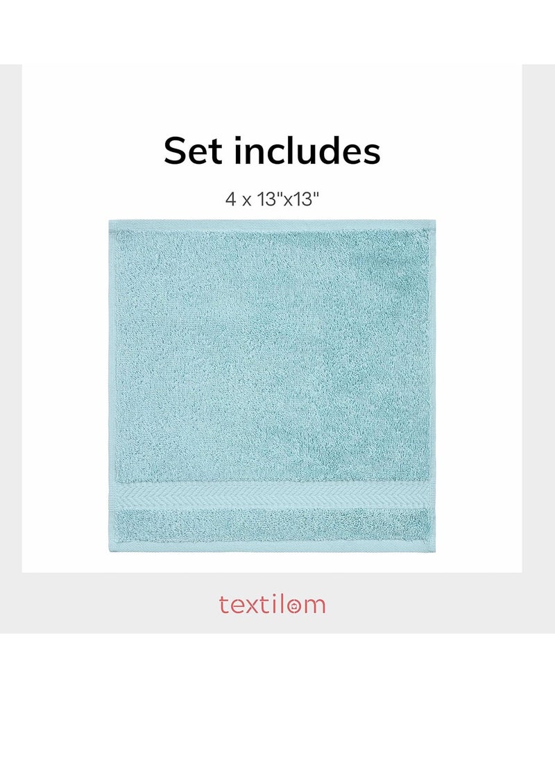 TEXTILOM 100% Turkish Cotton 4 Piece Luxury Washcloth Towel Set for Bathroom & Kitchen, Thick & Super Soft & Highly Absorbent & Quick Dry for Face and Hand- Aqua