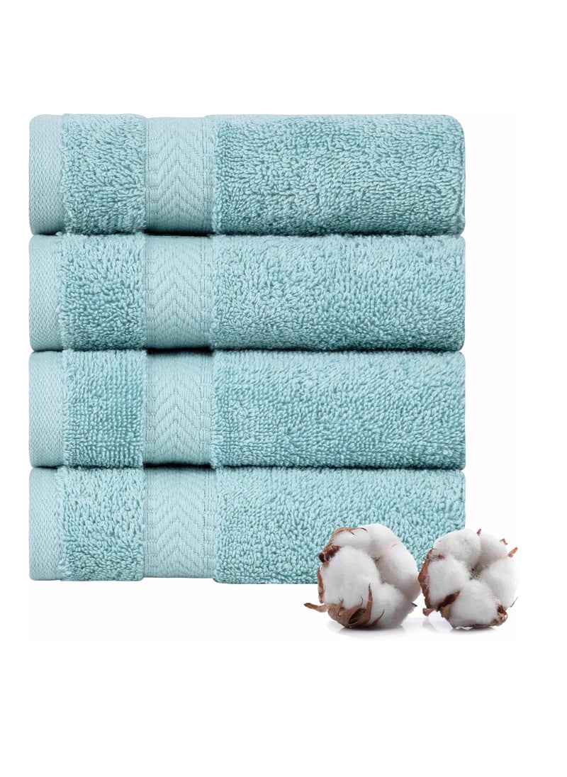 TEXTILOM 100% Turkish Cotton 4 Piece Luxury Washcloth Towel Set for Bathroom & Kitchen, Thick & Super Soft & Highly Absorbent & Quick Dry for Face and Hand- Aqua