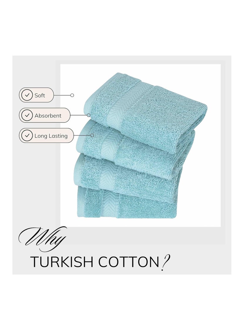 TEXTILOM 100% Turkish Cotton 4 Piece Luxury Washcloth Towel Set for Bathroom & Kitchen, Thick & Super Soft & Highly Absorbent & Quick Dry for Face and Hand- Aqua