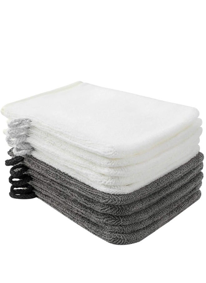 Pack of 10 Microfibre Washcloths (Grey and Light White) Size 15 x 21 cm, Terry Cloth Bath Gloves