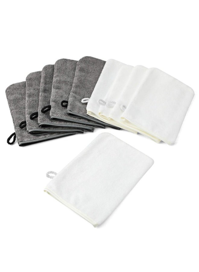 Pack of 10 Microfibre Washcloths (Grey and Light White) Size 15 x 21 cm, Terry Cloth Bath Gloves