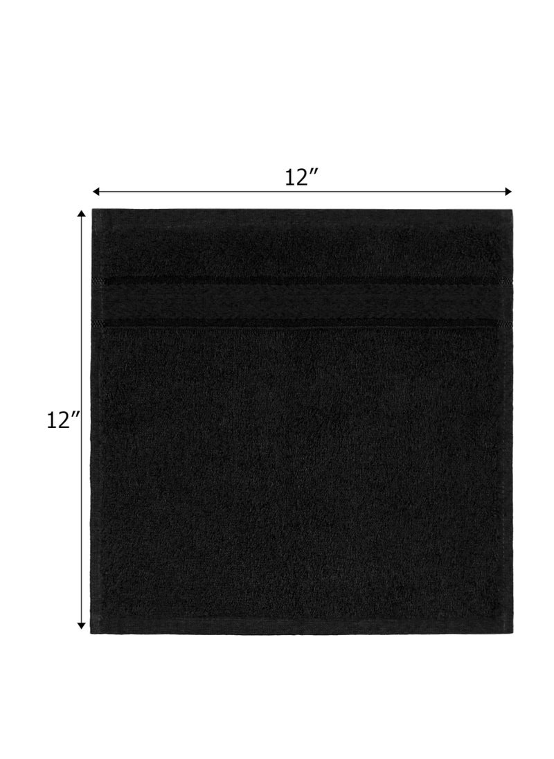 COTTON CRAFT Ultra Soft 12 Pack Wash & Face Cloths 12x12 - Highly Absorbent Bathroom Shower Kitchen Utility Towels - Use Everyday - Easy Care Machine Wash - Premium Ringspun Cotton 580 GSM - Black