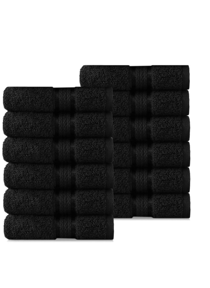COTTON CRAFT Ultra Soft 12 Pack Wash & Face Cloths 12x12 - Highly Absorbent Bathroom Shower Kitchen Utility Towels - Use Everyday - Easy Care Machine Wash - Premium Ringspun Cotton 580 GSM - Black