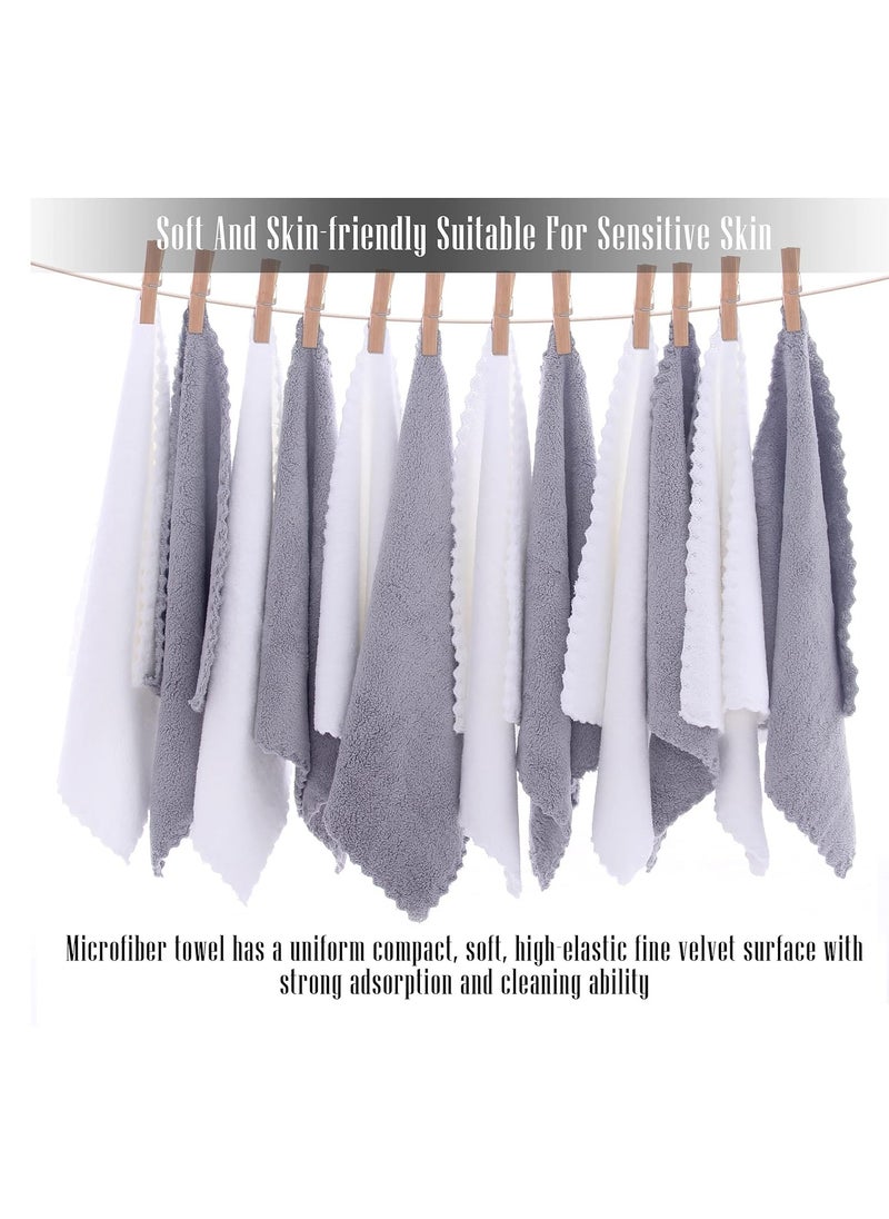 TENSTARS 12 Pack Premium Washcloths Set - Quick Drying- Soft Microfiber Coral Velvet Highly Absorbent Wash Clothes - Multipurpose Use as Bath, Spa, Facial, Fingertip Towel (Grey and White)