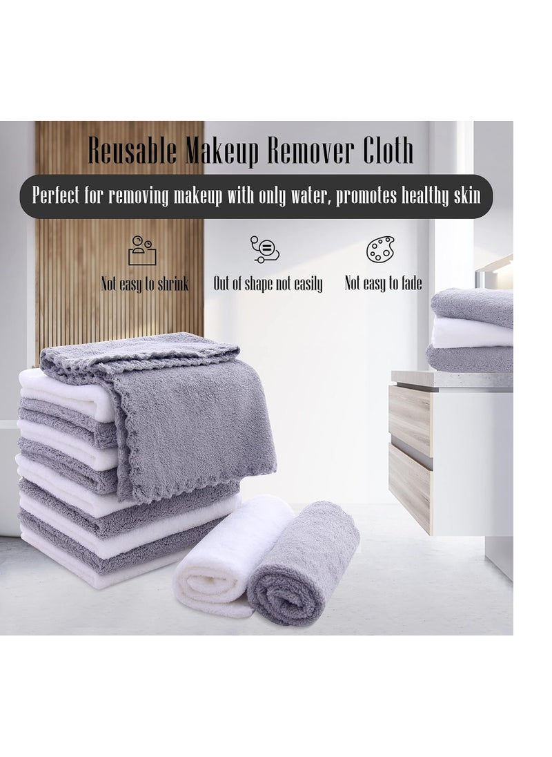 TENSTARS 12 Pack Premium Washcloths Set - Quick Drying- Soft Microfiber Coral Velvet Highly Absorbent Wash Clothes - Multipurpose Use as Bath, Spa, Facial, Fingertip Towel (Grey and White)