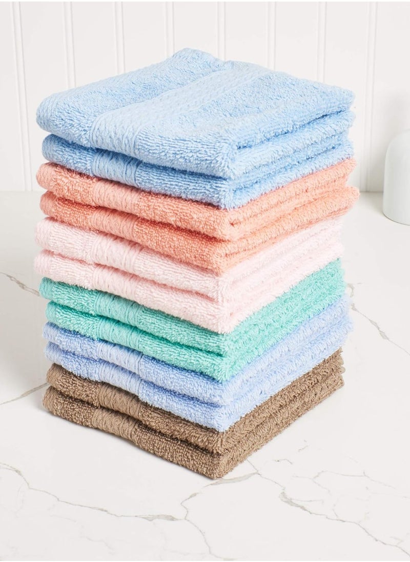 Luxurious Washcloths – Set of 12 – Size 13” x 13” – Thick Loop Pile Washcloth – Absorbent and Soft 100% Ring-Spun Cotton Wash Cloth – Lint Free Face Towel – Wash Cloths Perfect for Bathroom