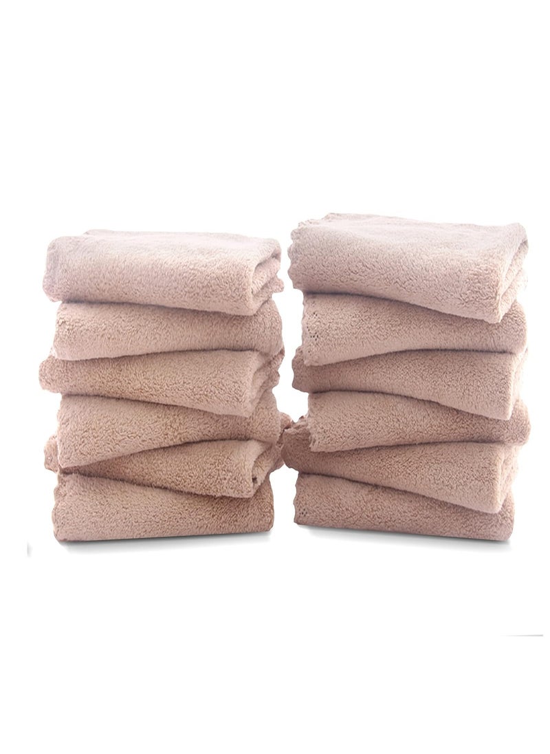 TENSTARS 12 Pack Premium Washcloths Set - Quick Drying - Soft Microfiber Coral Velvet Highly Absorbent Wash Clothes - Multipurpose Use as Bath Fitness, Spa, Facial, Fingertip Towel (Brown)