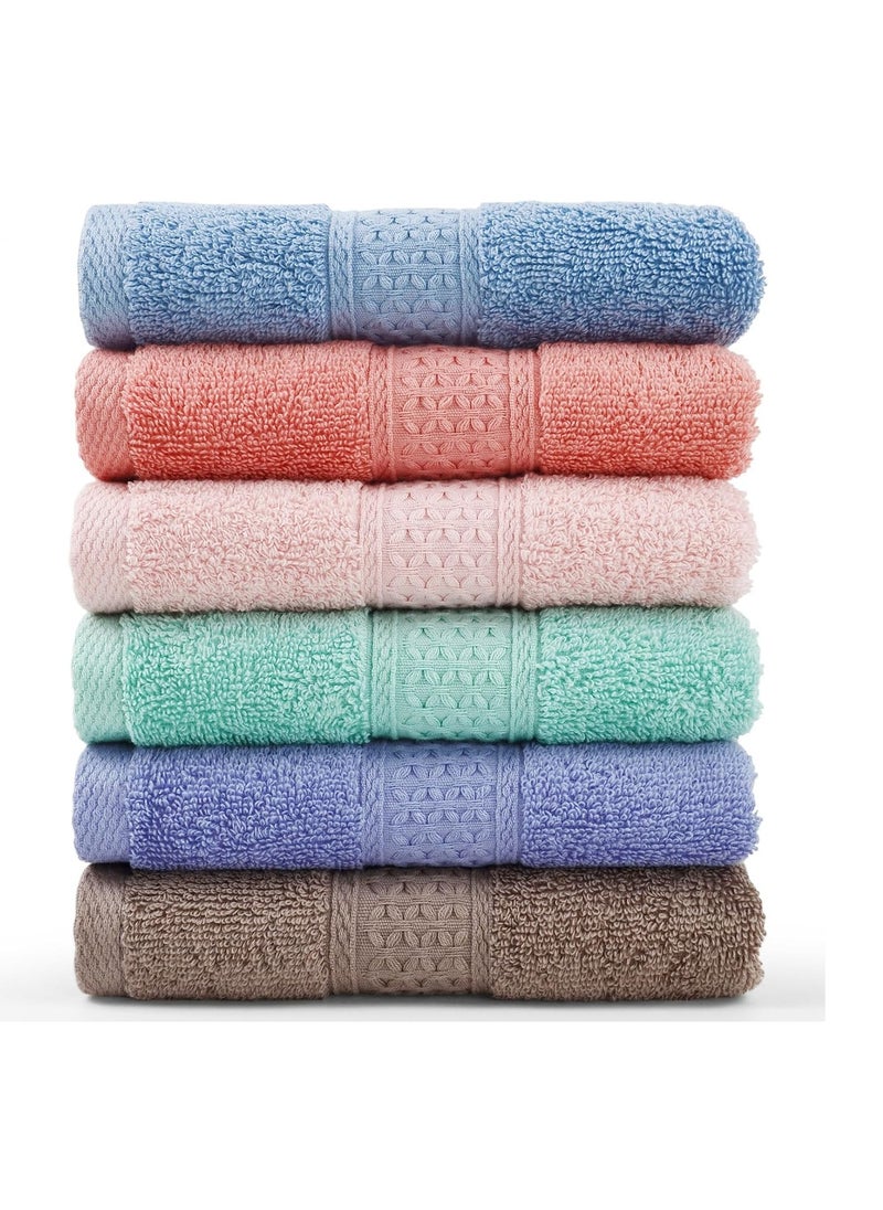 Cleanbear Face-Cloth Washcloths Set,100% Cotton, High Absorbent, 6-Pack 6 Colors, Size13 x13-deep Color