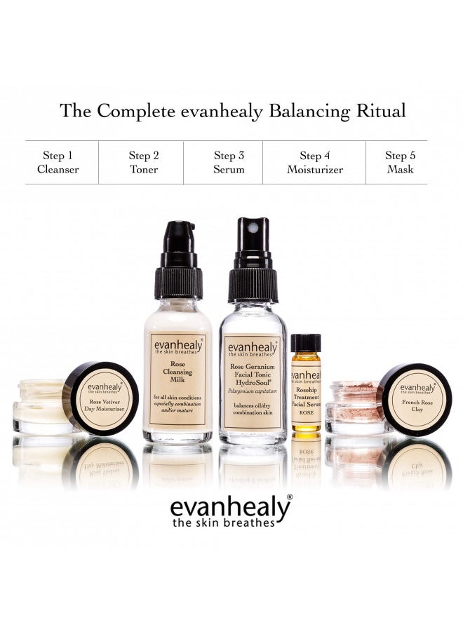 evanhealy Balancing Rose Skin Care Set | 5 Piece Travel Face Care Kit for Combination Skin | Skincare Kit with Facial Mask & Gentle Skin Cleanser | Anti Aging Acne Treatment