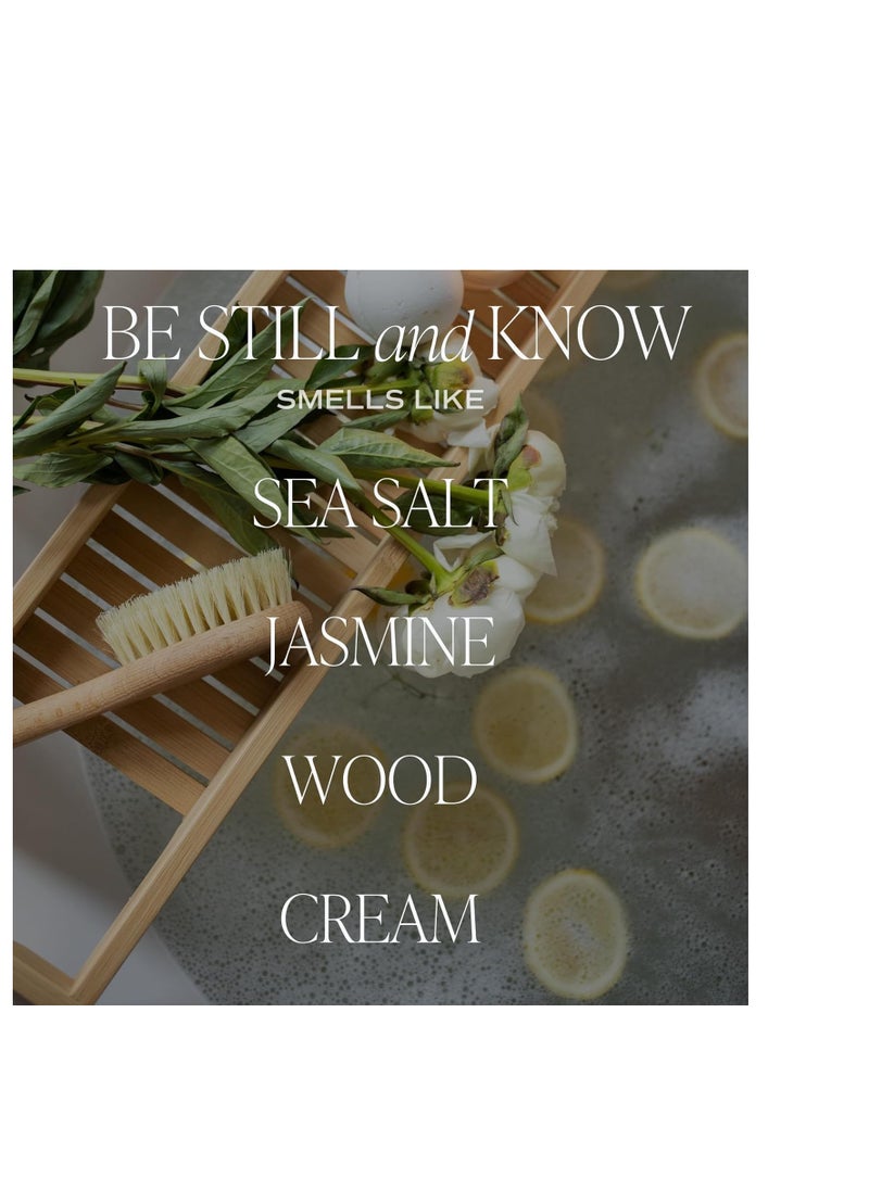 Sweet Water Decor, Be Still and Know, Sea Salt, Jasmine, Cream, and Wood Scented Soy Wax Candle for Home | 9oz Clear Jar, 40 Hour Burn Time, Made in the USA