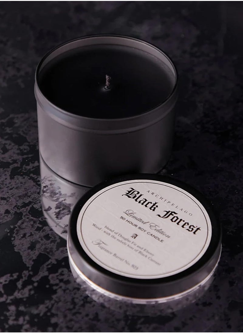 Archipelago Botanicals Black Forest Travel Tin Candle, Dark Ebony Wood, Douglas Fir and Black Currant Scent, Lead-Free Candle Wick, Burns Approx. 30 Hours (5.7 oz)