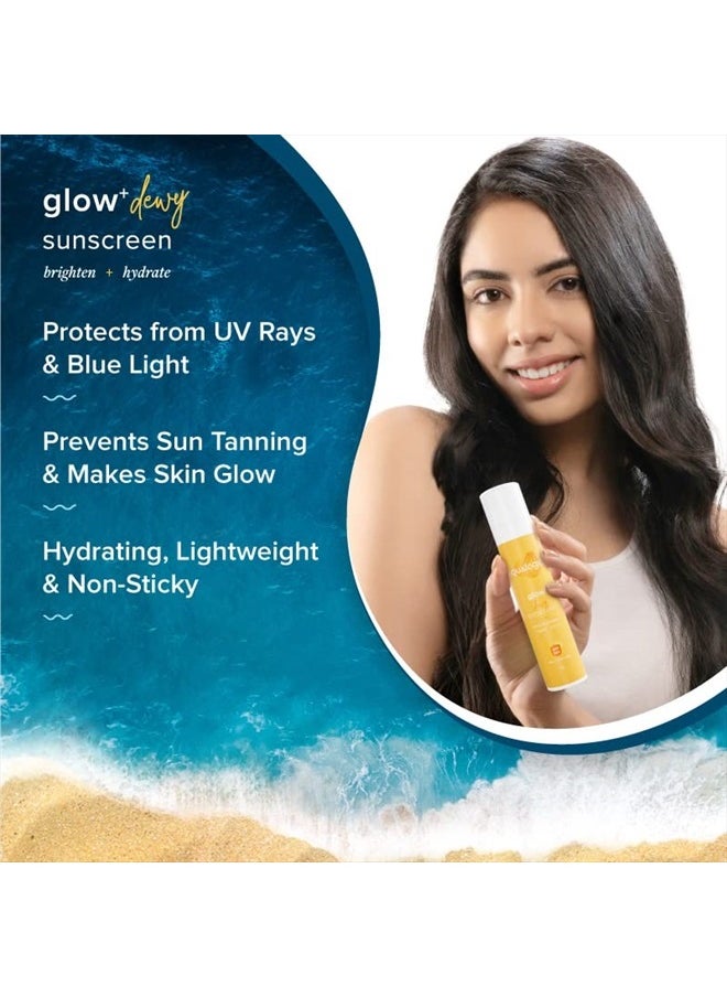 Glow+ Dewy Face Sunscreen with SPF 50+ & PA+++ | Blue Light Protection & No White Cast | Helps Give Glowing Skin with Papaya & Vitamin C | 1.76 Oz/50g