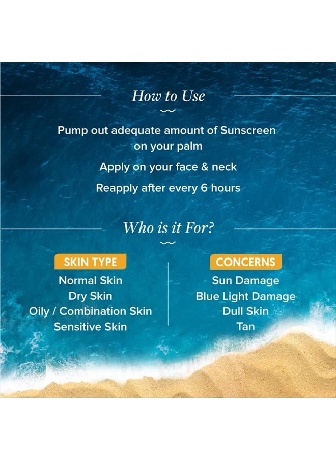 Glow+ Dewy Face Sunscreen with SPF 50+ & PA+++ | Blue Light Protection & No White Cast | Helps Give Glowing Skin with Papaya & Vitamin C | 1.76 Oz/50g