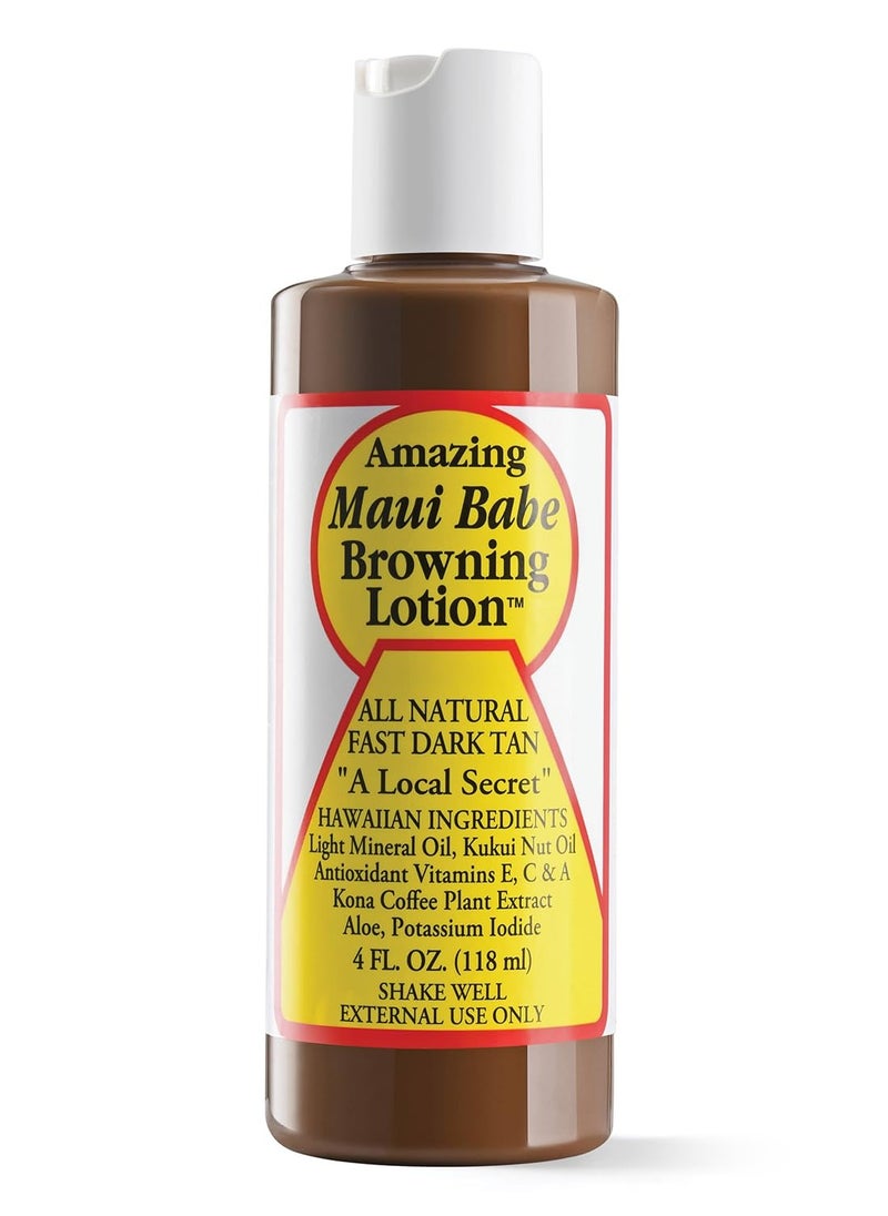 Maui Babe Browning Lotion - Natural Hawaiian Tan Accelerator with Vitamins & Antioxidants - Moisturizing Formula for All Skin Types - Made in USA - 4 fl oz