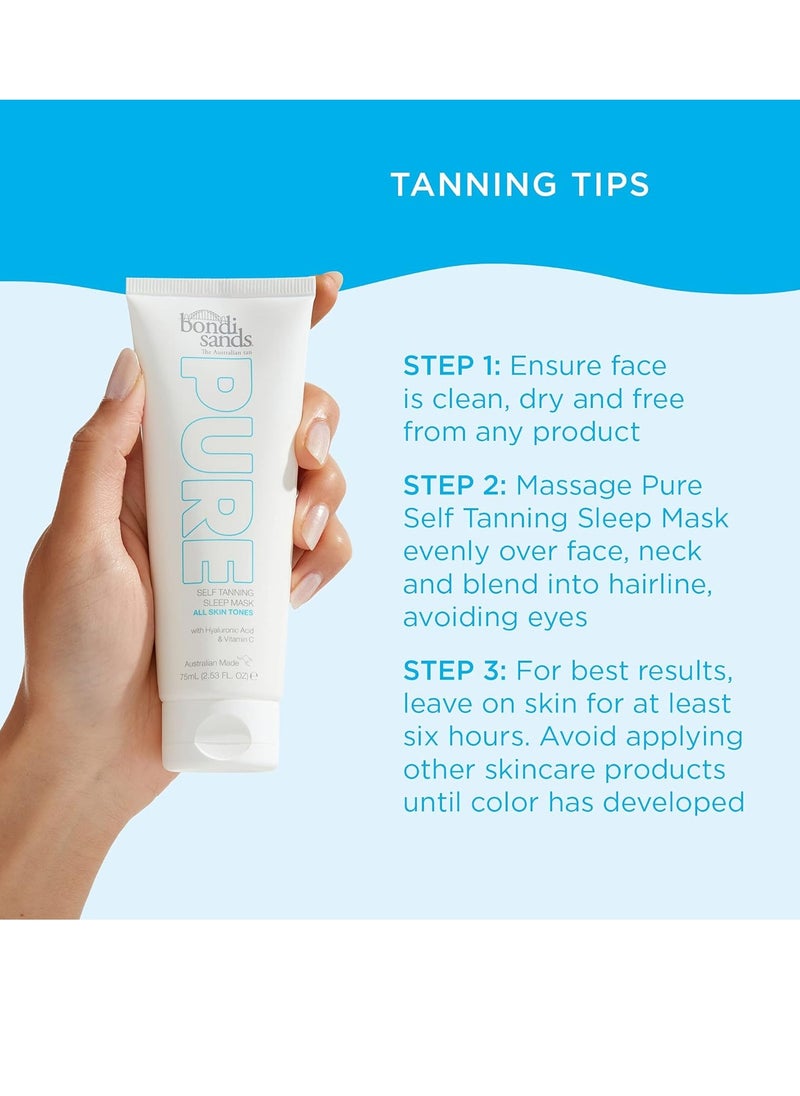 PURE Self Tanning Sleep Mask Hydrating Formula Gives a Natural Glow Overnight Enriched with Cocoa and Shea Butter Hyaluronic Acid and Vitamins C and E Vegan Cruelty Free 75 mL 2 53 Oz