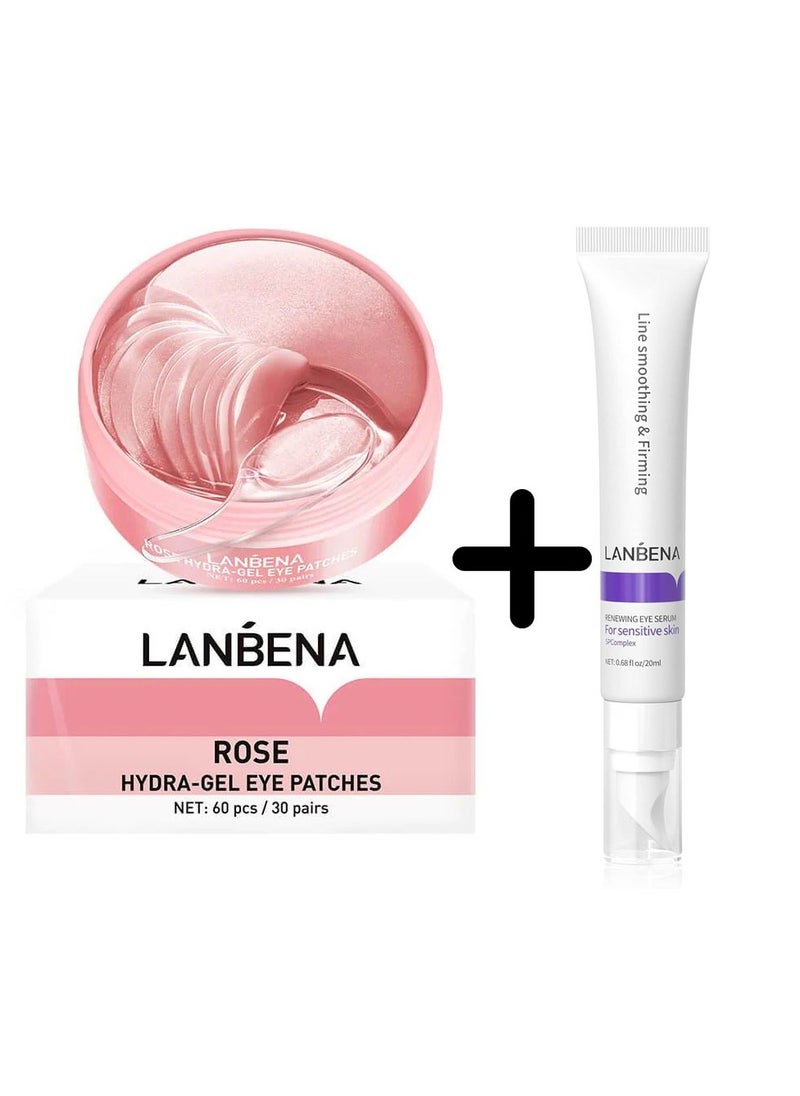 Lanbena Rose Hydra-Gel Eye Patches and Renewing Eye Serum 2 Count