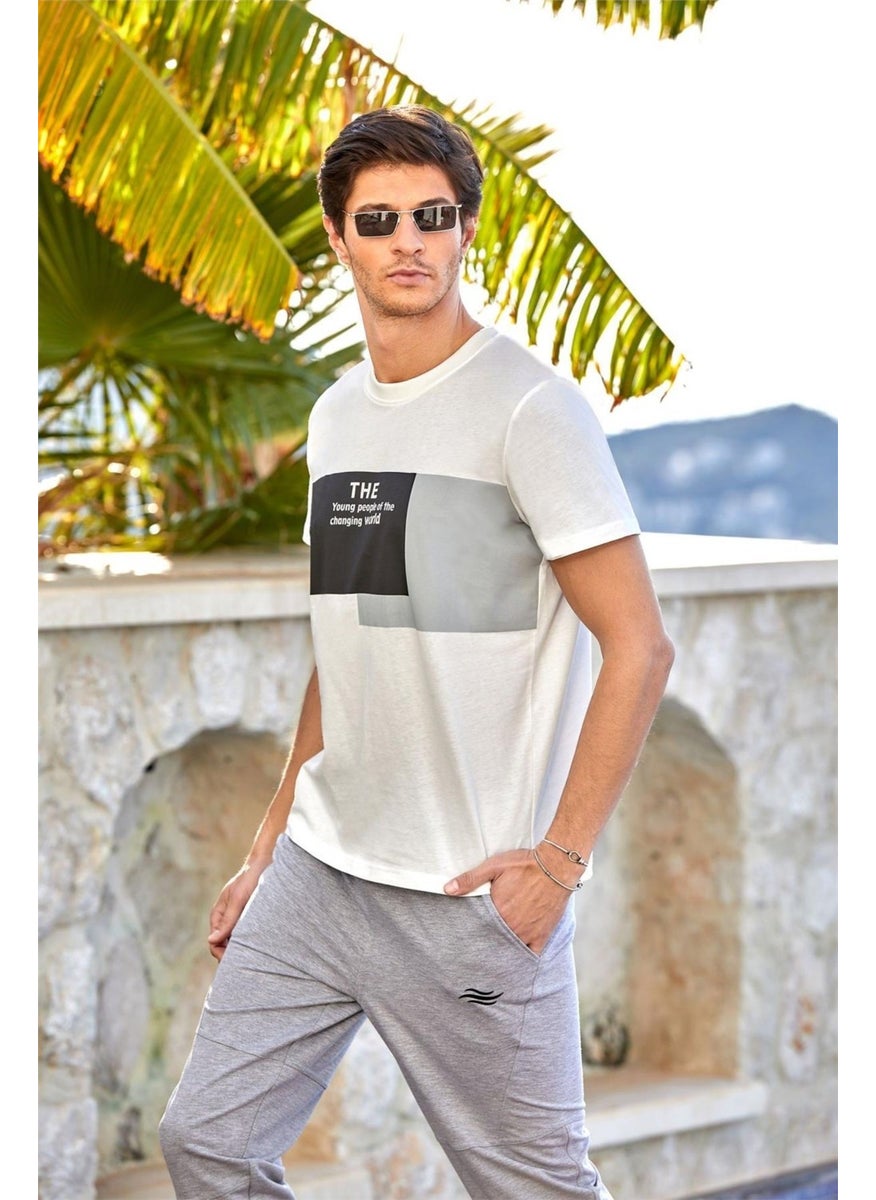 24928 Men's Short Sleeve T-Shirt Tracksuit - White